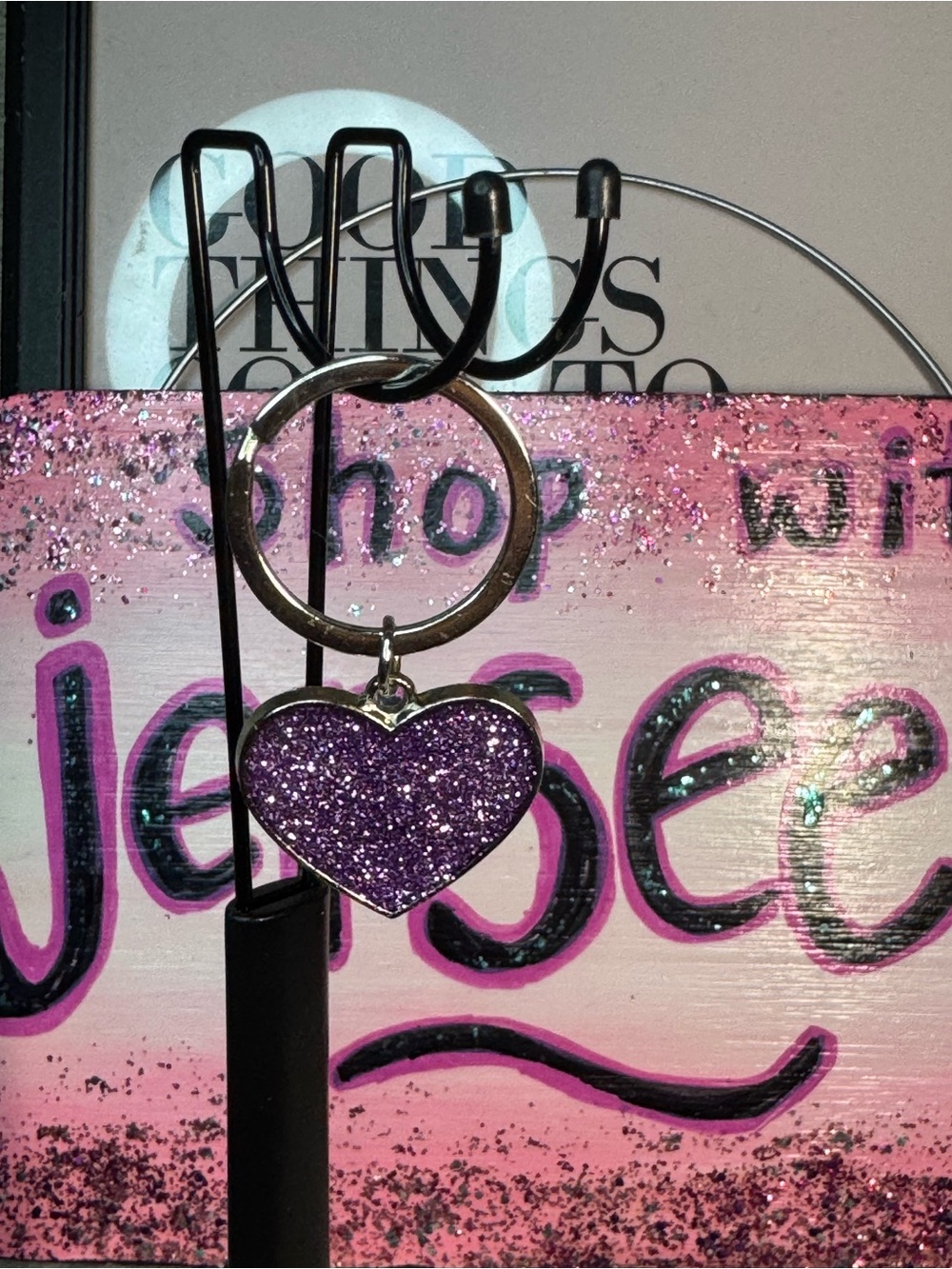 Glitter Purple Heart Keychain Charm